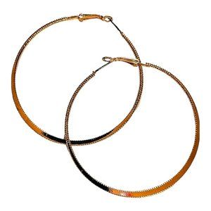 Women's/Teen Large Textured Gold Tone New Hoop Earrings 2.5" 80mm Casual #2095